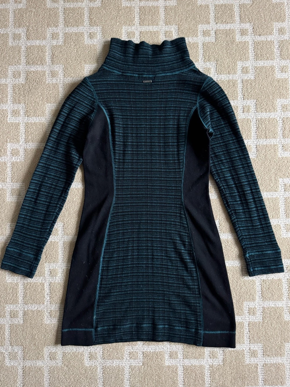 prAna Kelland Teal Black Striped Colorblock Sweater Dress Medium - Picture 4 of 12